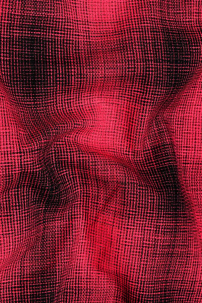 Pale Carmine Red And Jade Black Plaid Dobby Textured Premium Giza Cotton Shirt 2