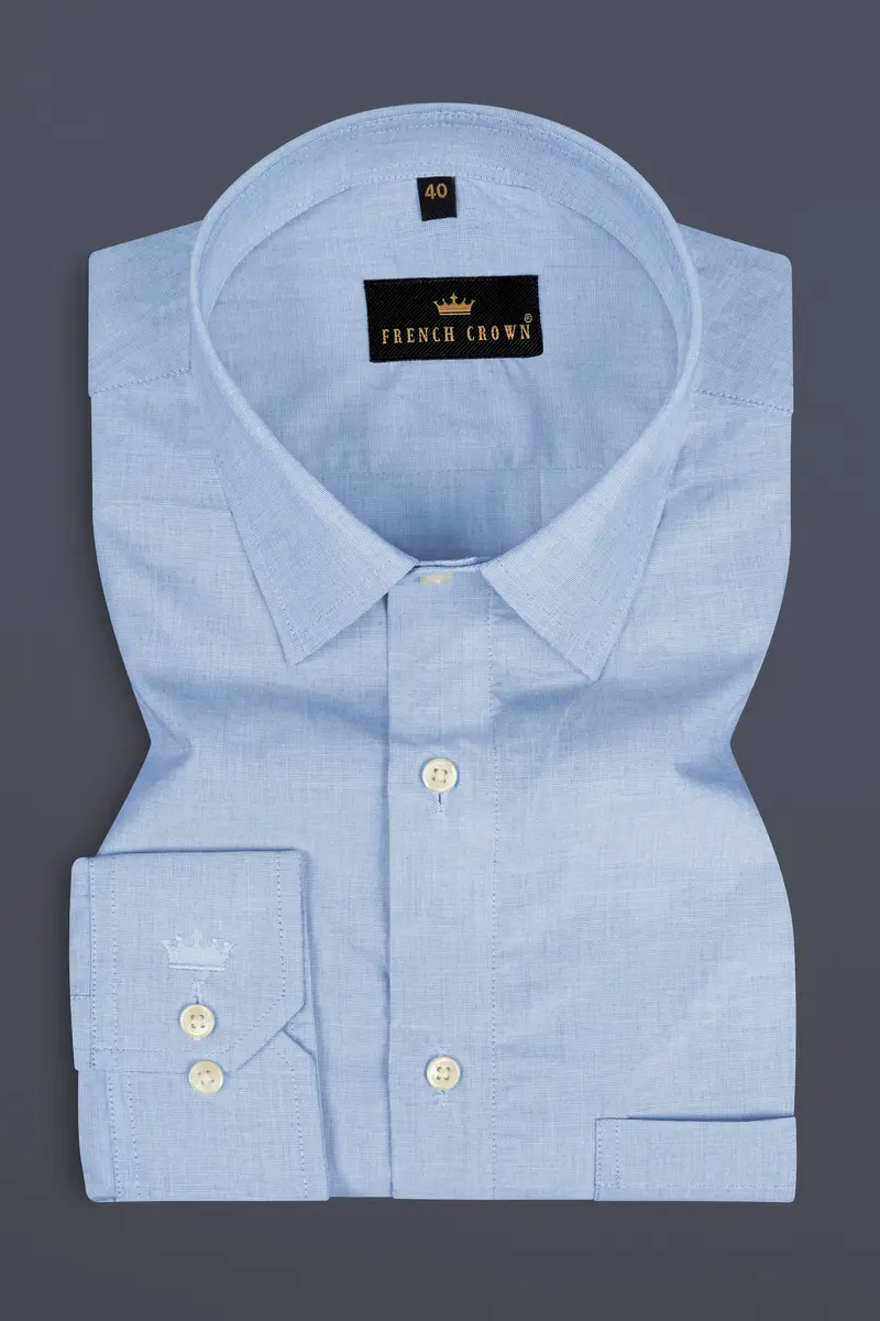 Pale Cerulean Blue Premium Cotton Shirt 3