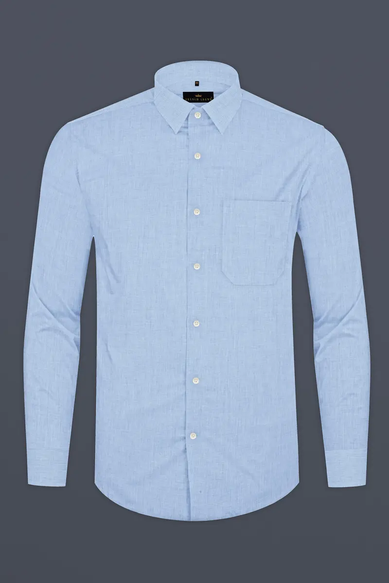 Pale Cerulean Blue Premium Cotton Shirt 4