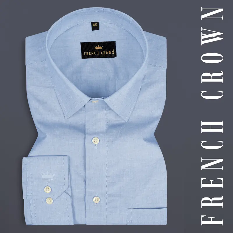 Pale Cerulean Blue Premium Cotton Shirt 7
