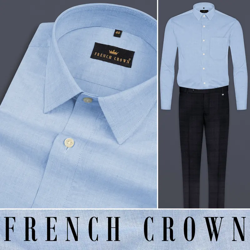 Pale Cerulean Blue Premium Cotton Shirt 9