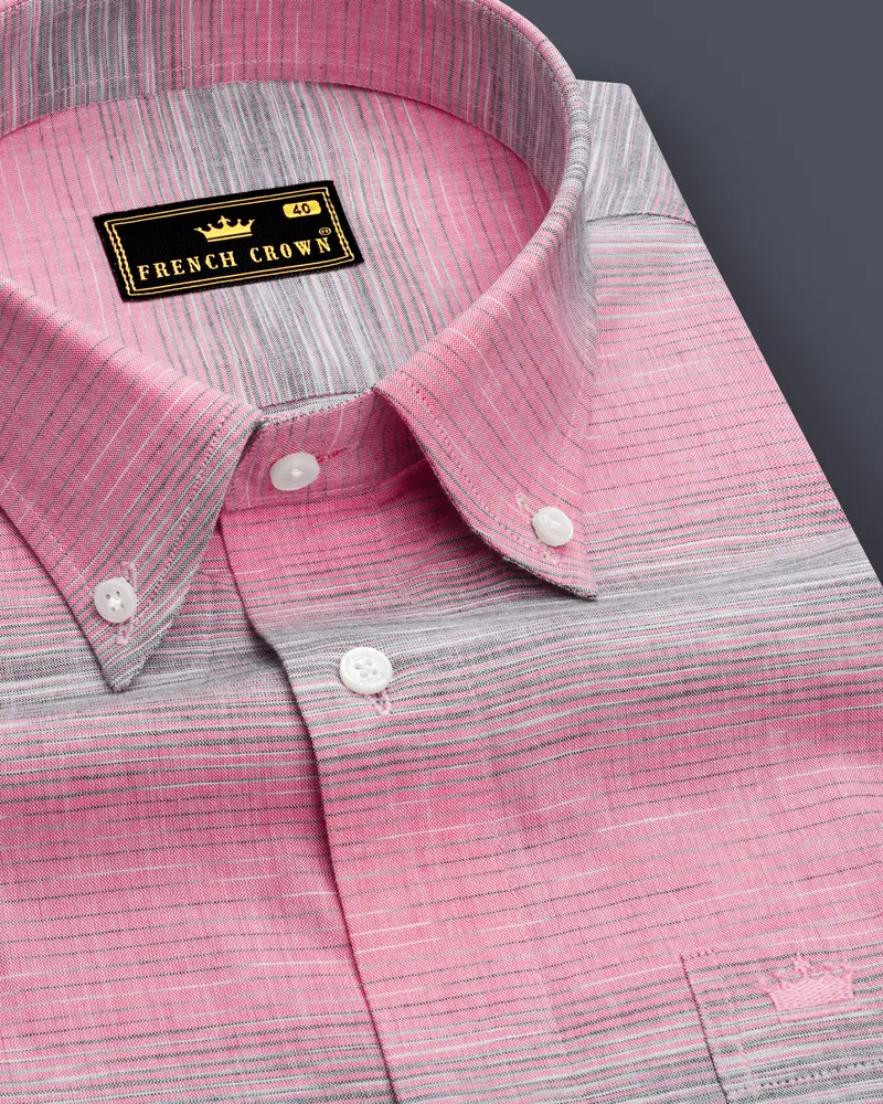 Pale Chestnut Pink And Hurricane Gray Striped Royal Oxford Shirt 1