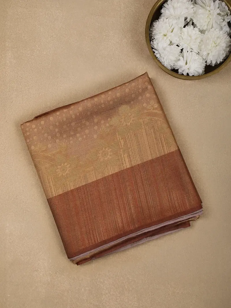 Pale Coral Semi Tussar Silk Floral Designed Saree 1