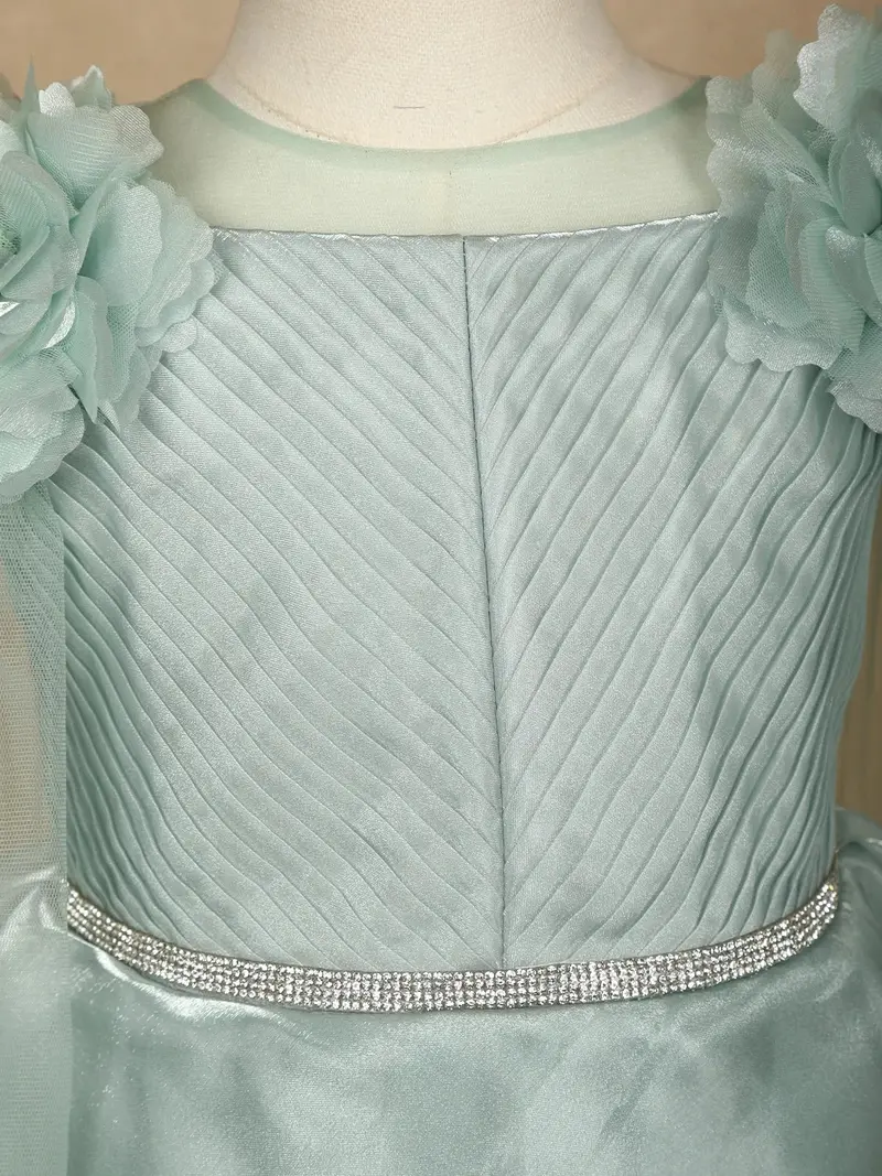 Pale Green 3D Floral Designed Party Gown For Girls 6