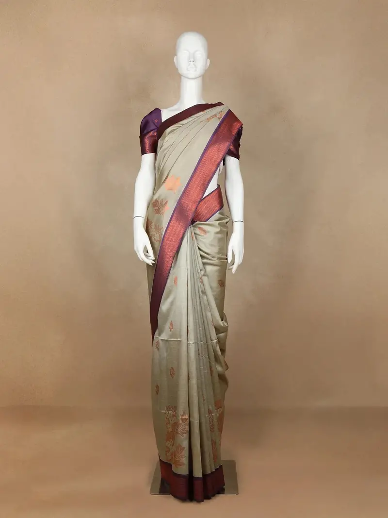 Pale Green Floral Designed Art Silk Saree 1
