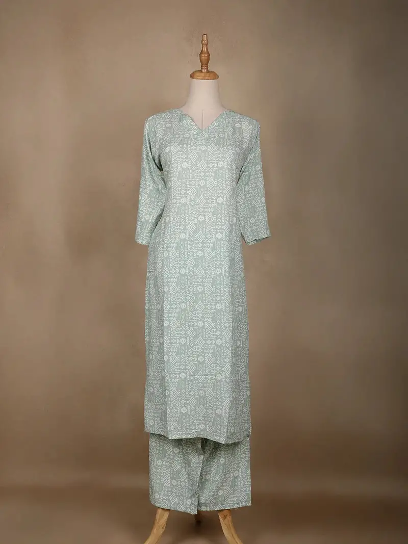 Pale Green Floral Designed Cotton Salwar Suit 1