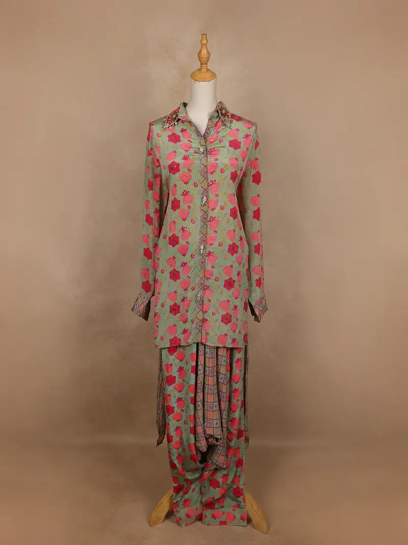 Pale Green Floral Designed Semi Silk Salwar Suit 1