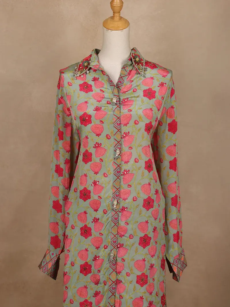 Pale Green Floral Designed Semi Silk Salwar Suit 2