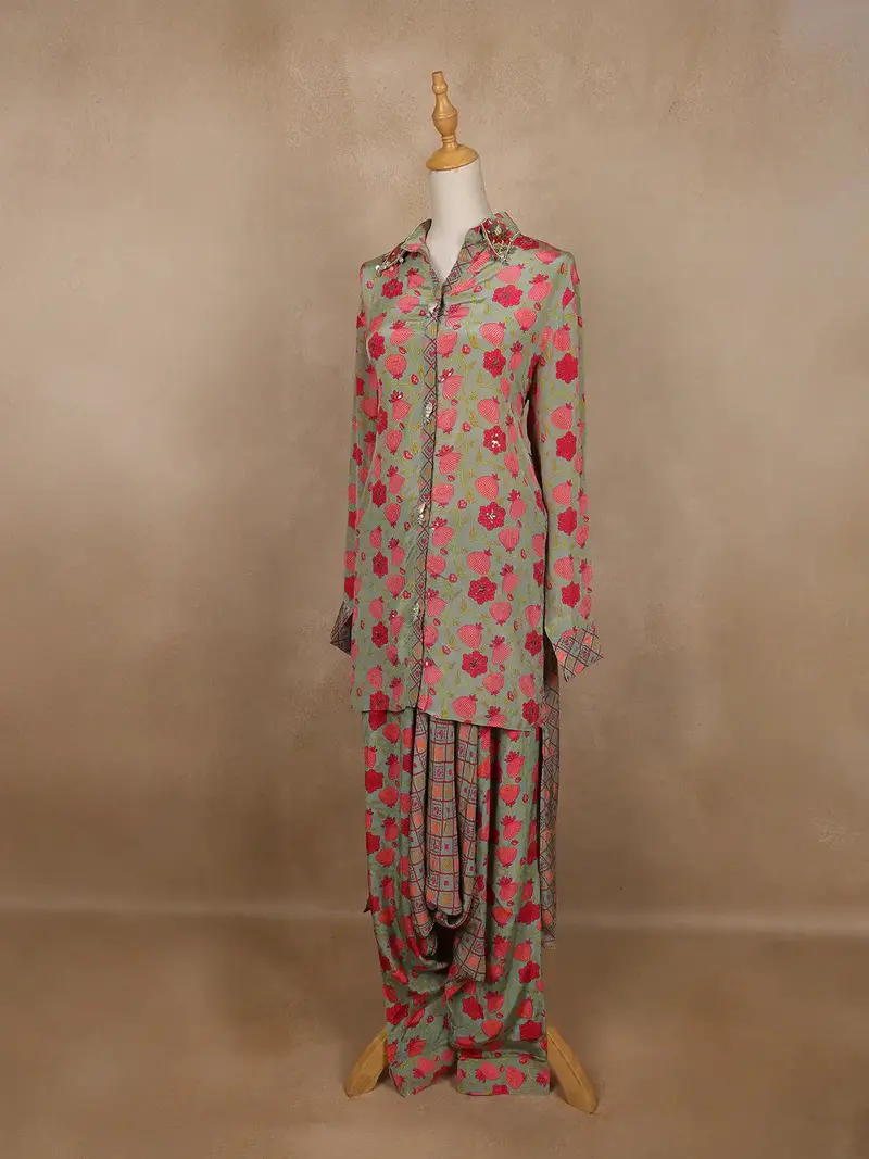 Pale Green Floral Designed Semi Silk Salwar Suit 3