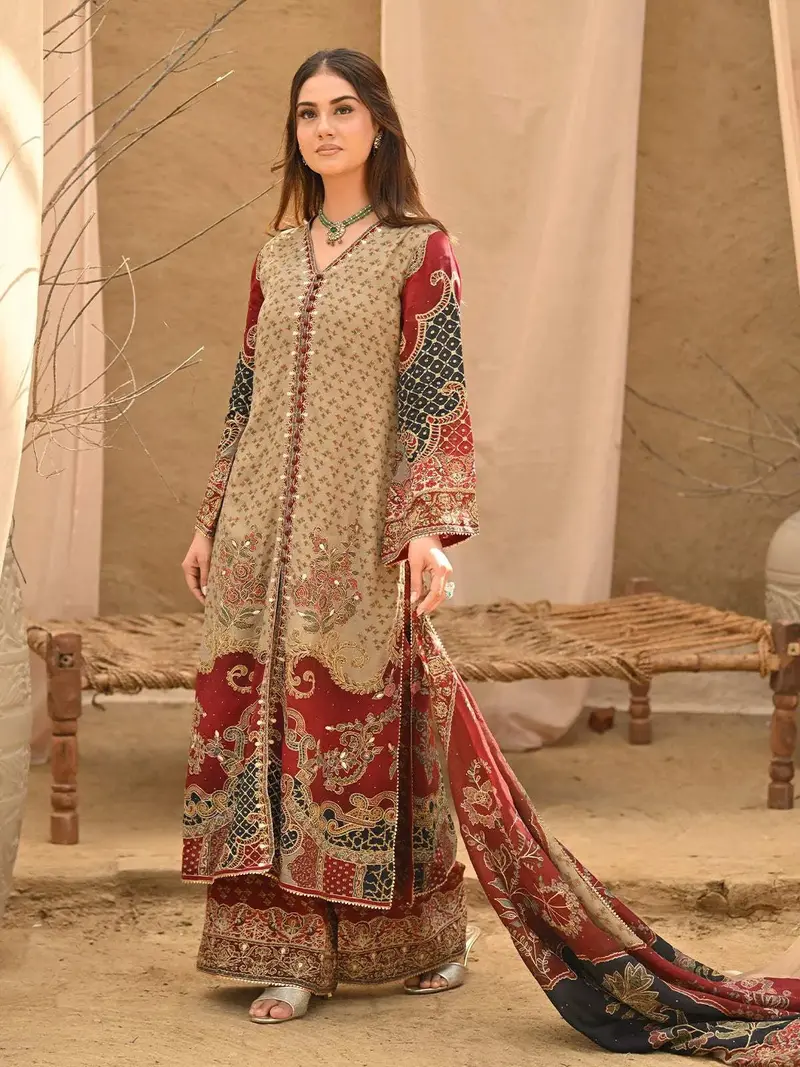 Pale Green Floral Embroidered Crepe Palazzo Salwar Suit 1