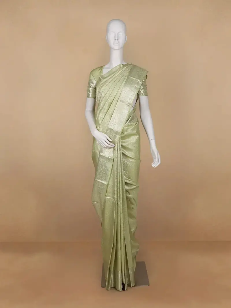 Pale Green Floral Woven Pure Kanchipuram Silk Saree 1