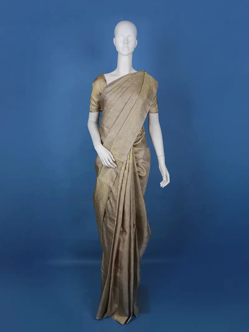 Pale Green Floral Woven Pure Kanchipuram Silk Saree 1