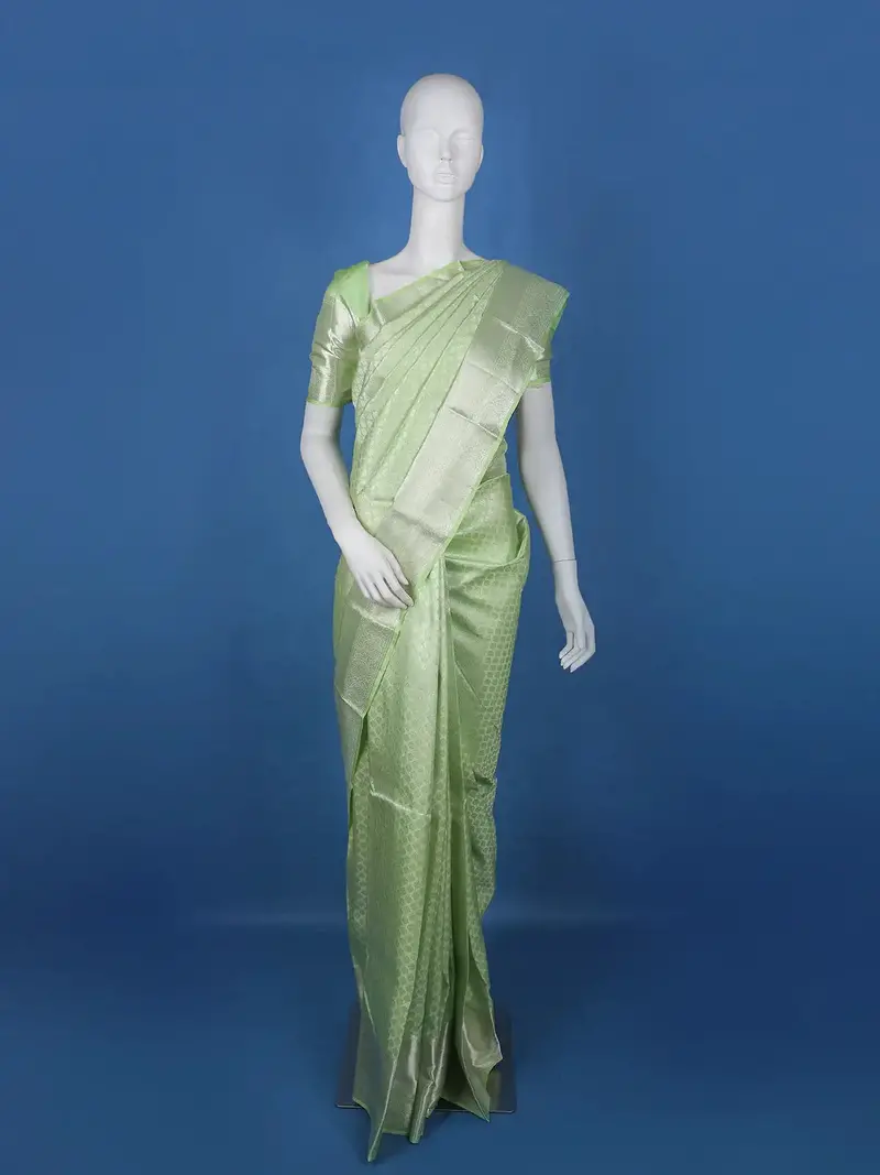 Pale Green Floral Woven Pure Kanchipuram Silk Saree 1