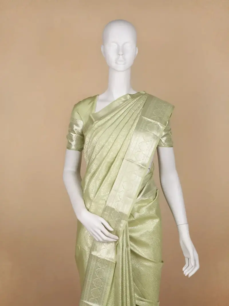 Pale Green Floral Woven Pure Kanchipuram Silk Saree 2