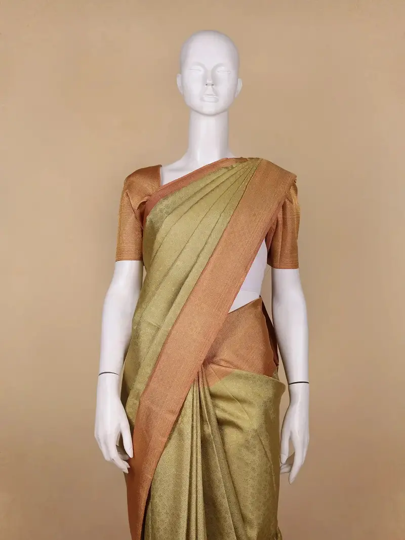 Pale Green Floral Woven Pure Kanchipuram Silk Saree 2