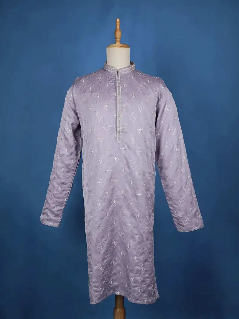 Pale Lavender Floral Designed Cotton Kurta Set, With Pant 1