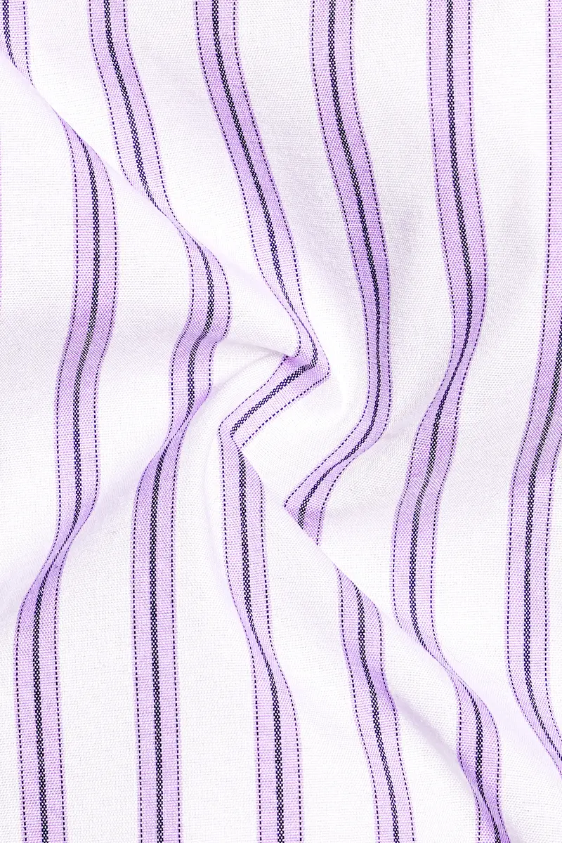 Pale Lilac Light Purple White Striped Premium Cotton Kurta Shirt 3