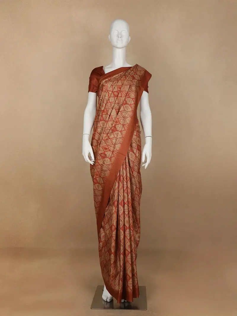 Pale Orange Abstract Designed Crepe Silk Saree 1