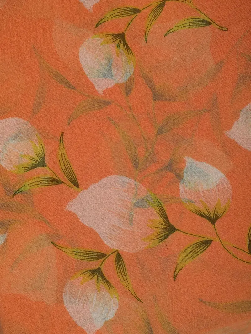 Pale Orange Floral Printed Georgette Saree 2