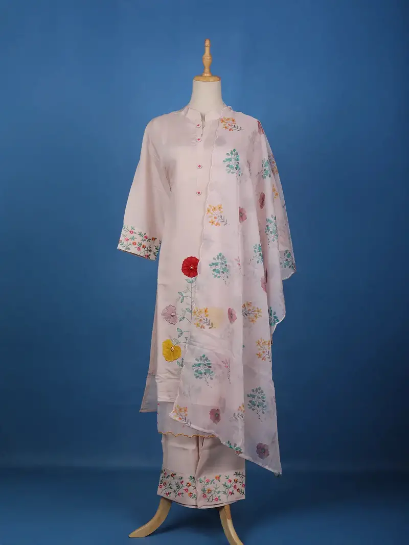 Pale Pink Floral Designed Cotton Salwar Suit 1