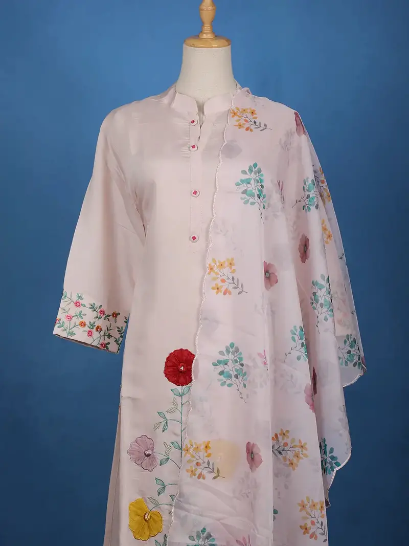 Pale Pink Floral Designed Cotton Salwar Suit 2