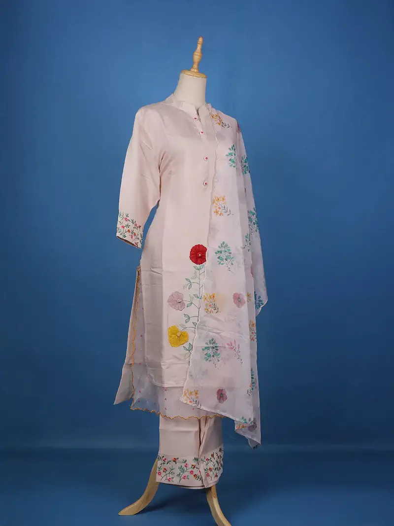 Pale Pink Floral Designed Cotton Salwar Suit 3