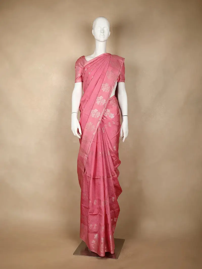 Pale Pink Floral Designed Semi Silk Fancy Saree 1