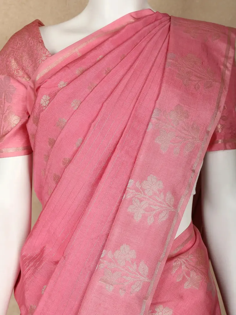 Pale Pink Floral Designed Semi Silk Fancy Saree 2