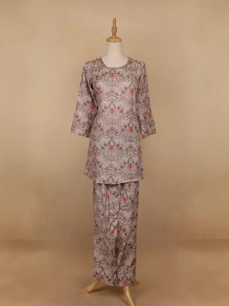 Pale Pink Floral Designed Semi Silk Salwar Suit 1