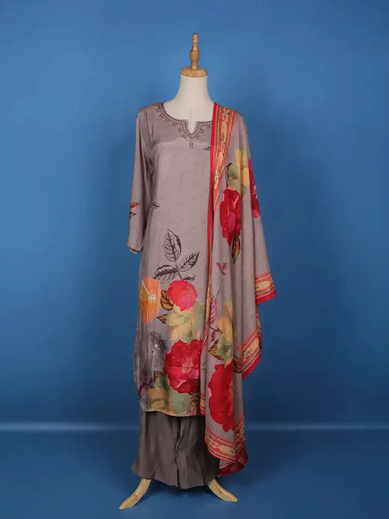 Pale Pink Floral Designed Semi Silk Salwar Suit 1