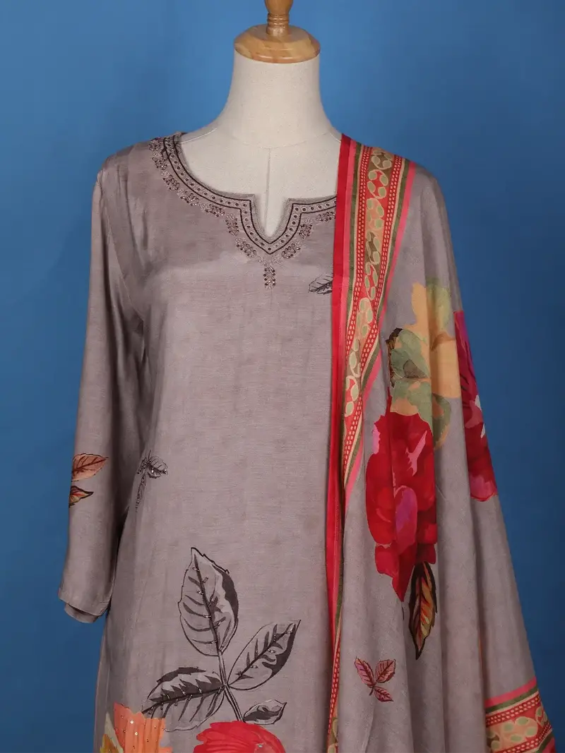 Pale Pink Floral Designed Semi Silk Salwar Suit 2