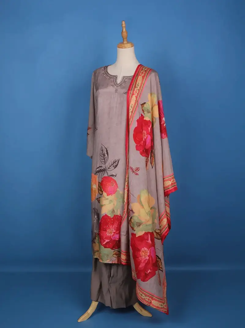 Pale Pink Floral Designed Semi Silk Salwar Suit 3
