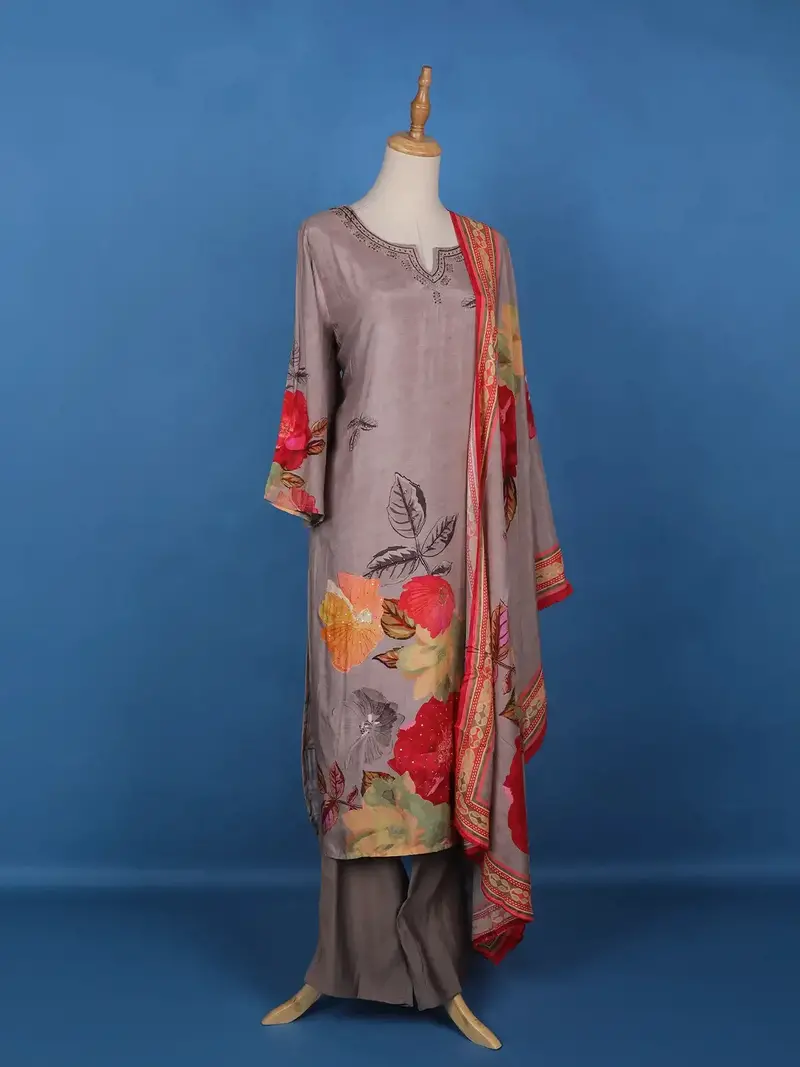 Pale Pink Floral Designed Semi Silk Salwar Suit 4