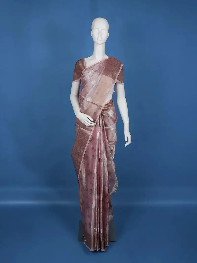Pale Pink Floral Designed Semi Tissue Saree 1