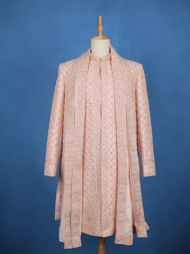 Pale Pink Floral Designed Sherwani Suit For Reception 1
