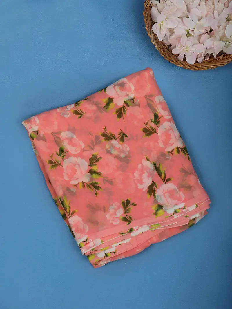 Pale Pink Floral Printed Georgette Saree 1
