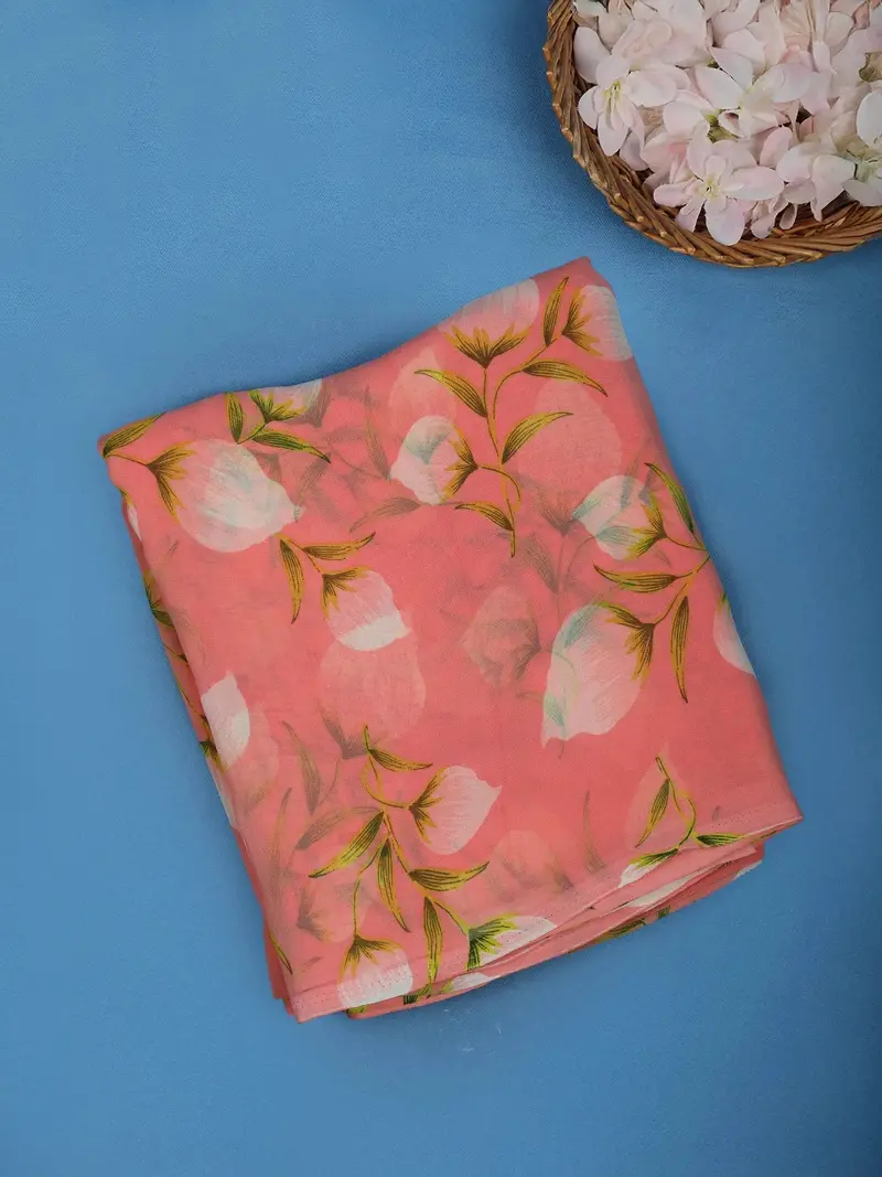 Pale Pink Floral Printed Georgette Saree 1