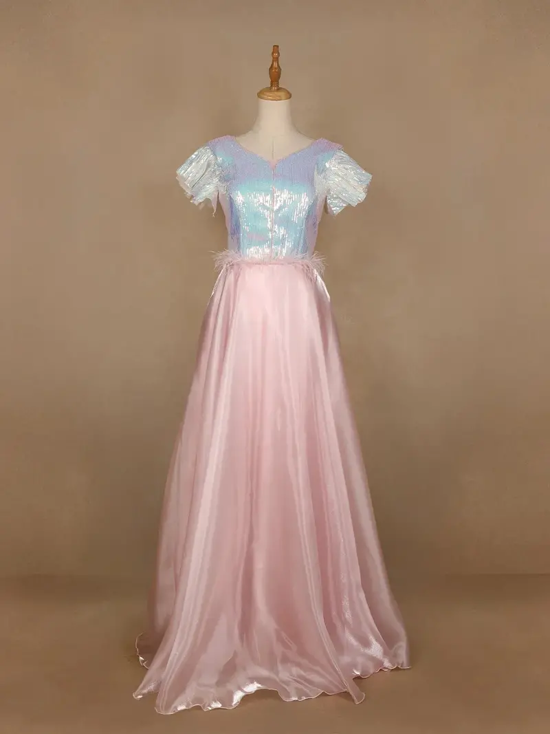 Pale Pink Sequin Designed Organza Party Gown 2