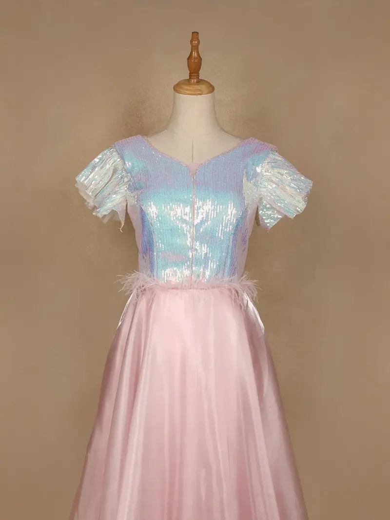 Pale Pink Sequin Designed Organza Party Gown 3