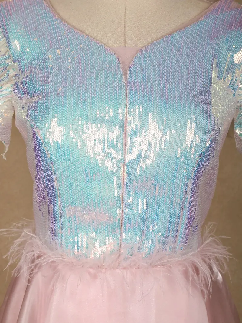 Pale Pink Sequin Designed Organza Party Gown 4