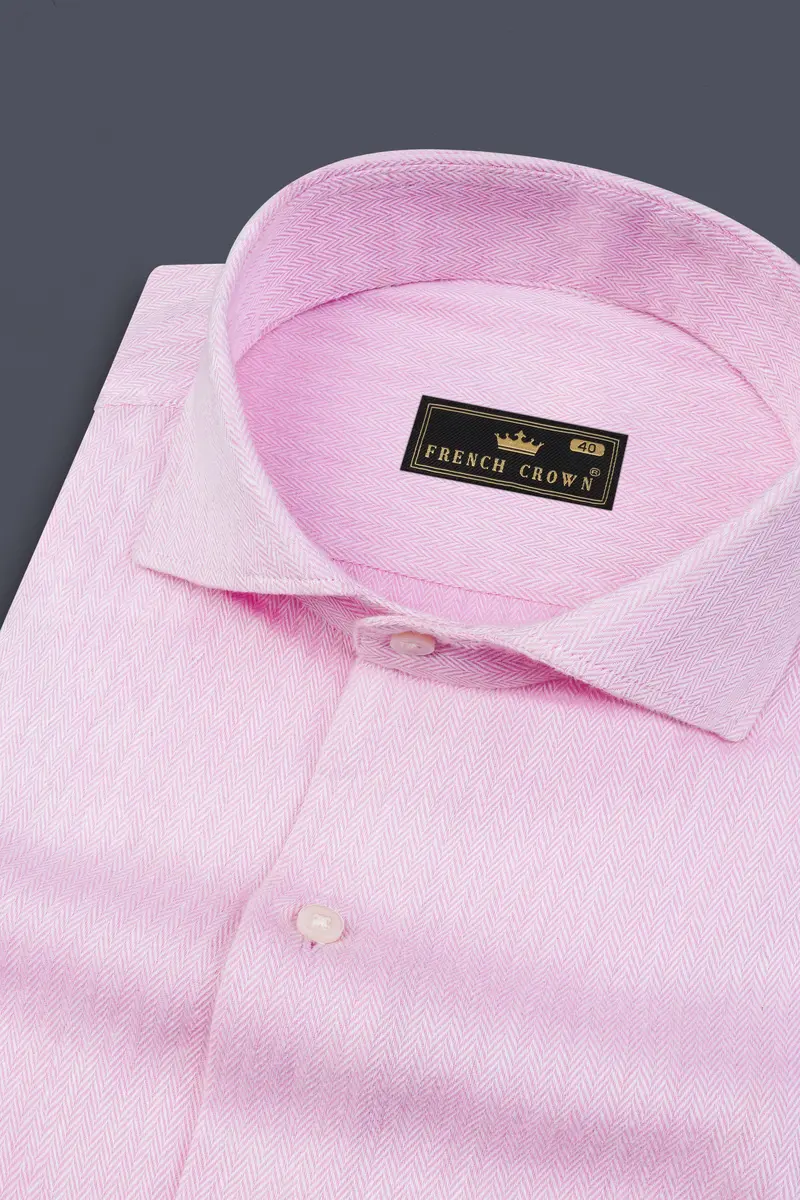 Pale Rose Pink Herringbone And Tencel Rich Shirt 1