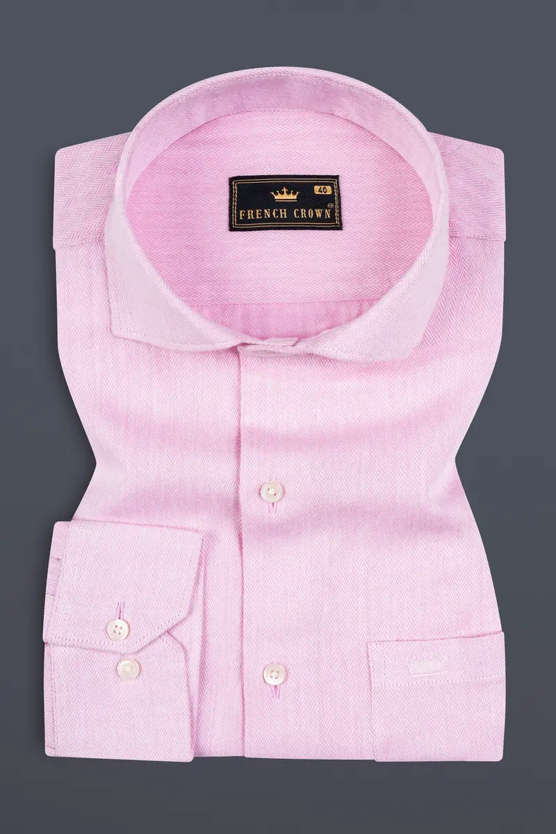 Pale Rose Pink Herringbone And Tencel Rich Shirt 3