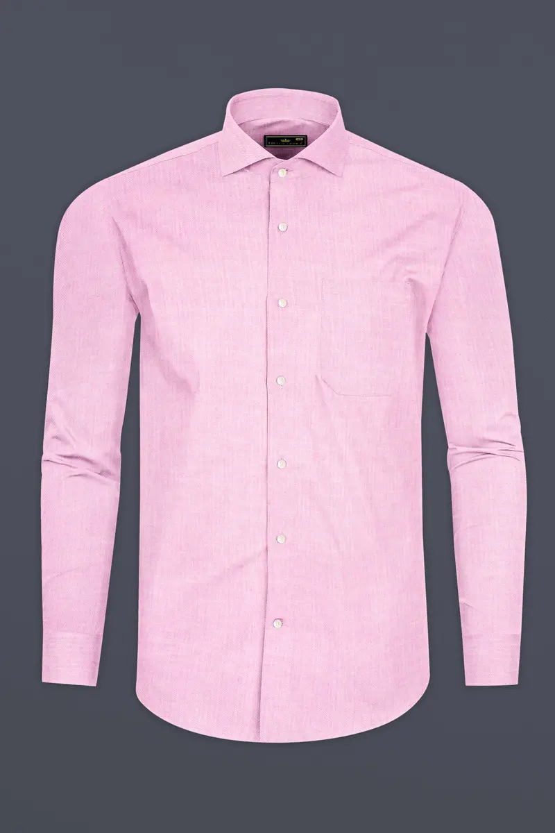 Pale Rose Pink Herringbone And Tencel Rich Shirt 4