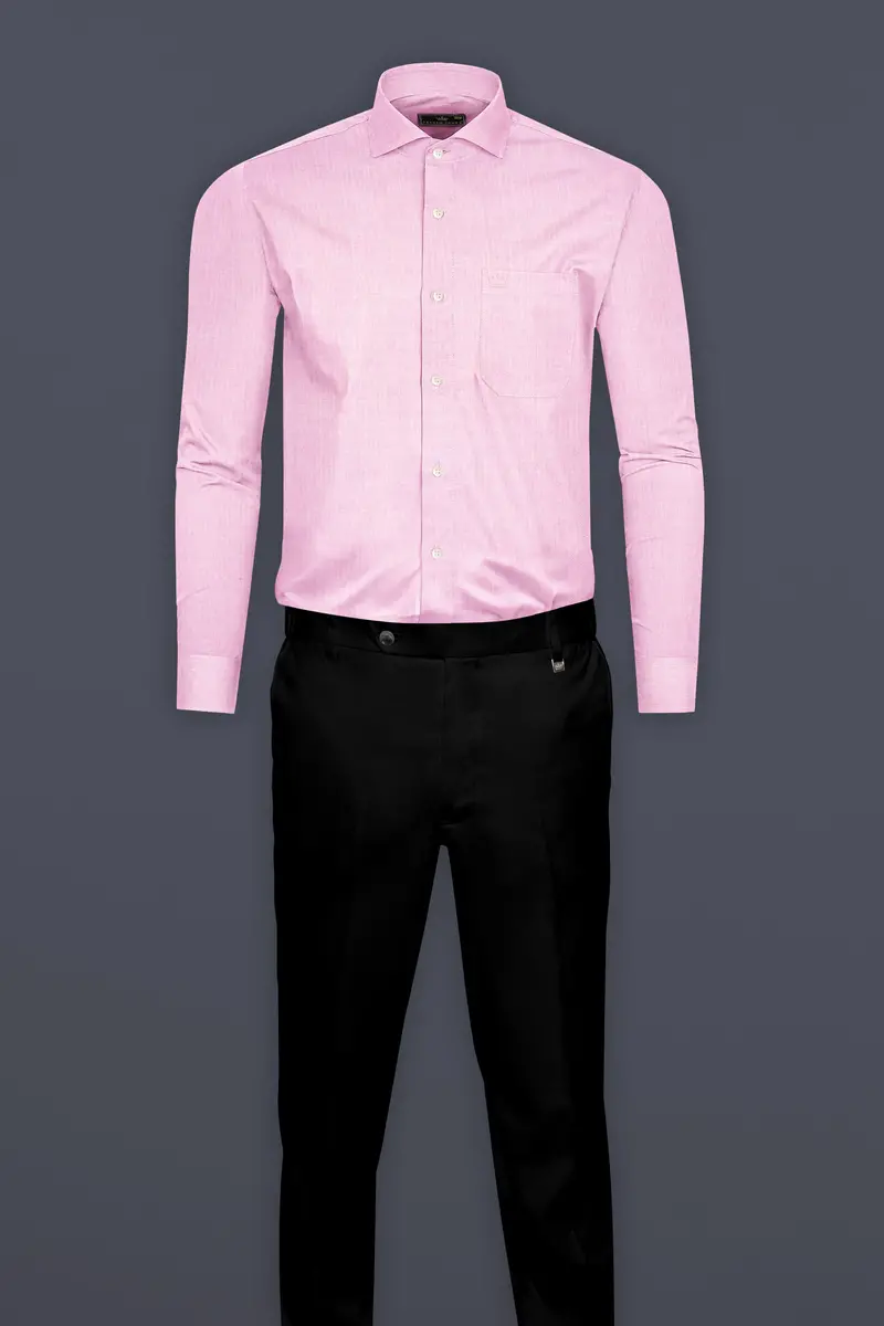 Pale Rose Pink Herringbone And Tencel Rich Shirt 6