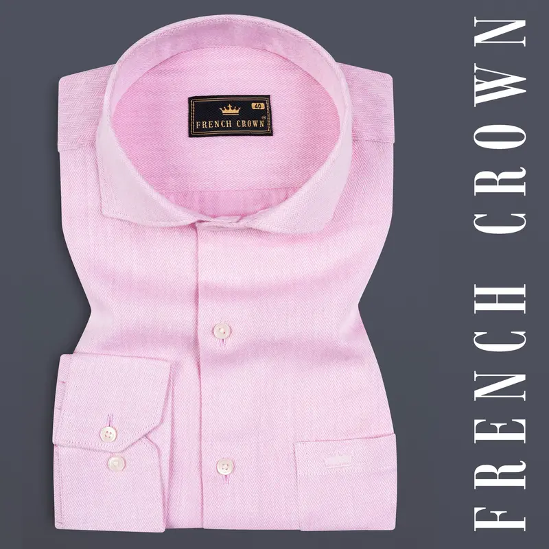 Pale Rose Pink Herringbone And Tencel Rich Shirt 7