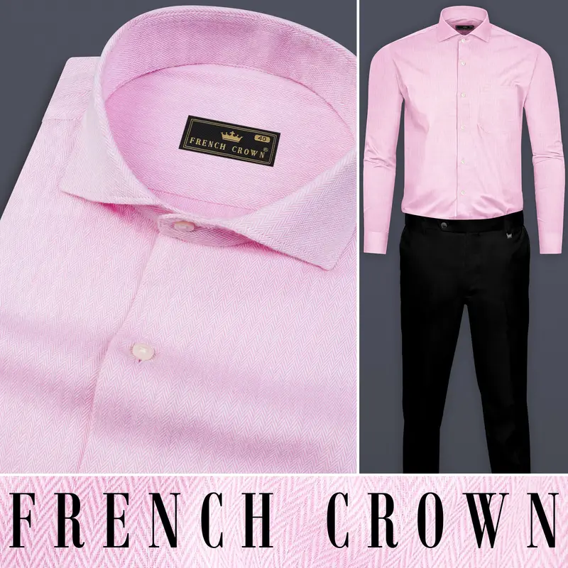 Pale Rose Pink Herringbone And Tencel Rich Shirt 8