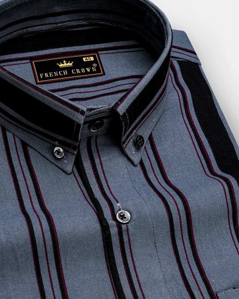 Pale Sky Gray Striped Royal Oxford Shirt 1