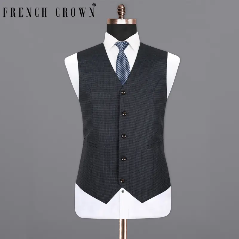 Pale Sky Grey Houndstooth Wool Rich  Waistcoat 1