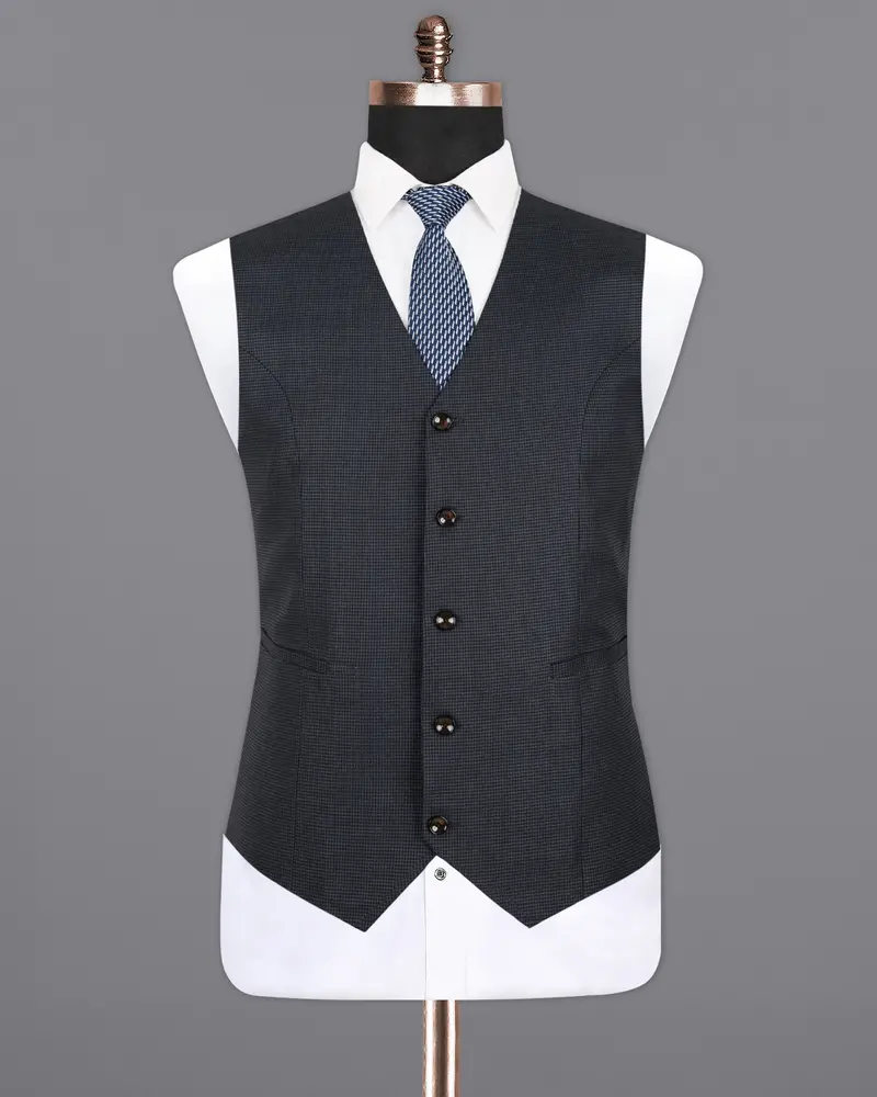 Pale Sky Grey Houndstooth Wool Rich Waistcoat 2