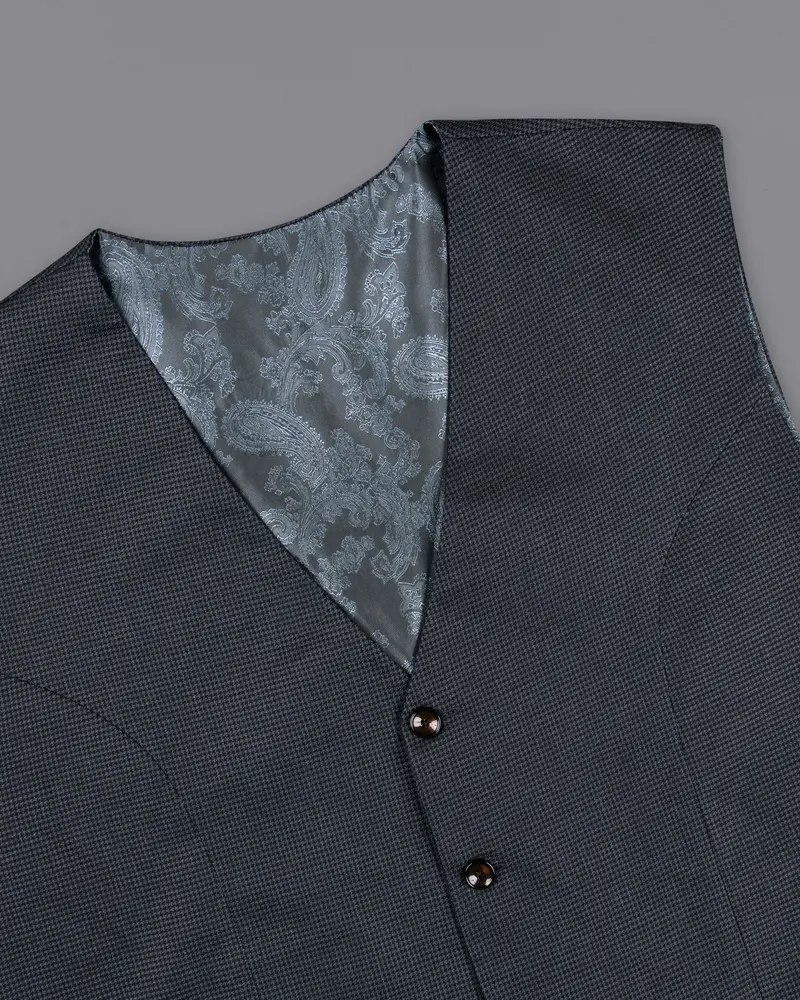 Pale Sky Grey Houndstooth Wool Rich Waistcoat 4